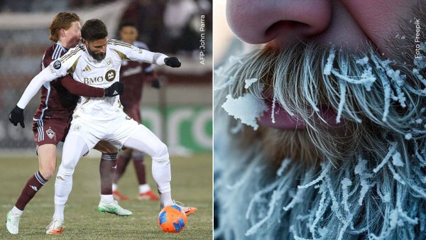 Video: al futbolista Olivier Giroud se le congeló la barba en pleno partido Video: al futbolista Olivier Giroud se le congeló la barba en pleno partido