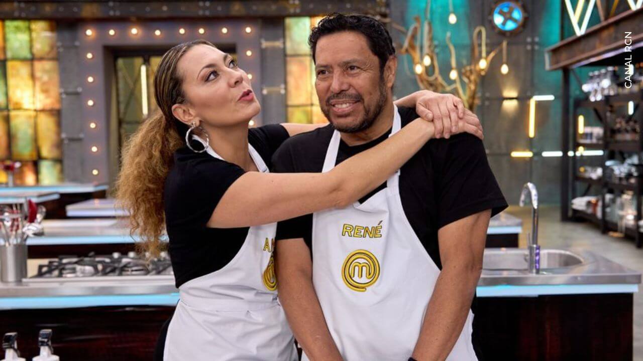 Andrea Guzmán y René Higuita en Masterchef Celebrity