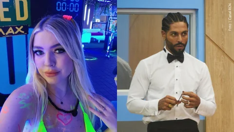 Yana Karpova y Marlon Solórzano en La casa de los famosos Colombia.