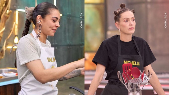Valentina Taguado le pone delantal negro a Michelle en MasterChef Celebrity Valentina Taguado y Michelle en MasterChef Celebrity