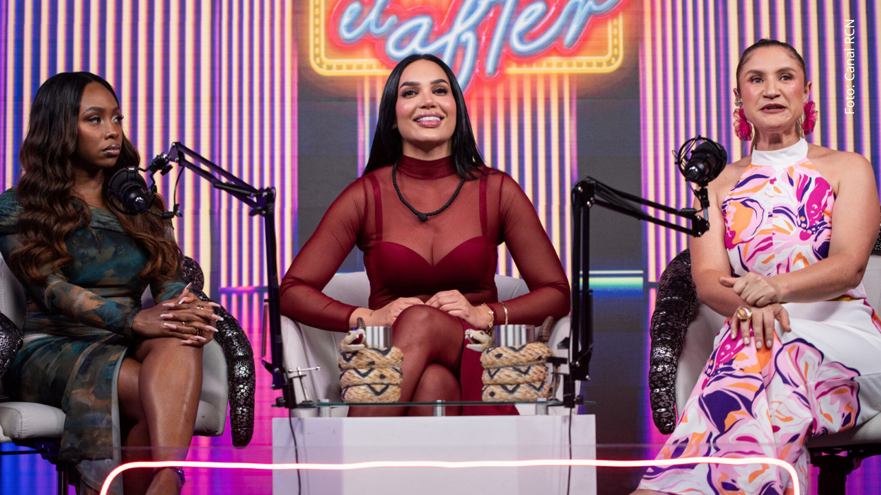 Andrea Valdiri junto a Karen Sevillano y Vicky Berrío en el after de La casa de los famosos Colombia.