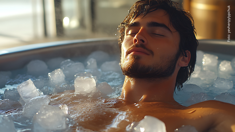 Hombre sumergido en tina con hielo.