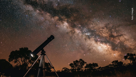 Telescopio y cielo estrellado.