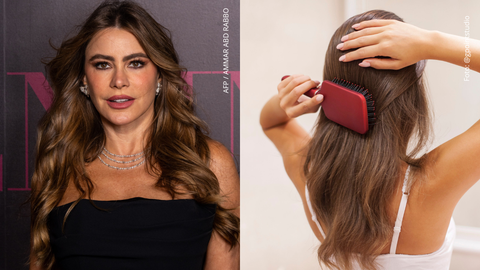 Sofía Vergara llega a la cena de gala Mujeres En Cine - Mujer peinando su cabello.
