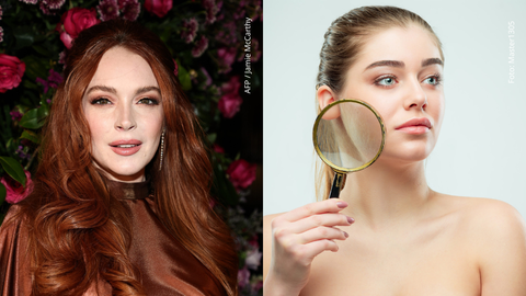 Lindsay Lohan asiste a la colección Otoño/Invierno 2023 de Christian Siriano - Mujer con una lupa en su mano.