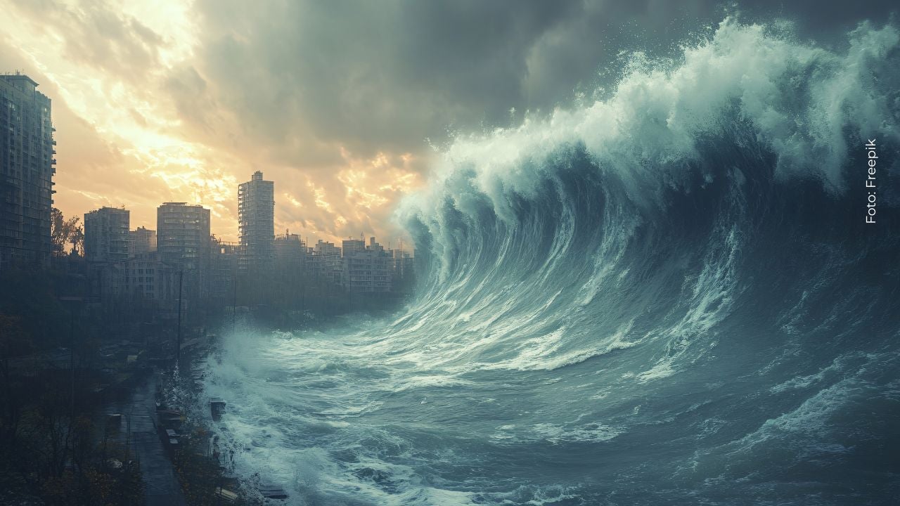 Un Tsunami afectando una ciudad