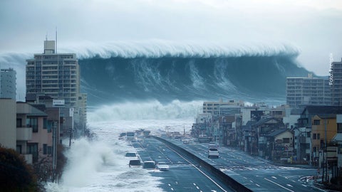 Tsunami genera daños en una ciudad costera
