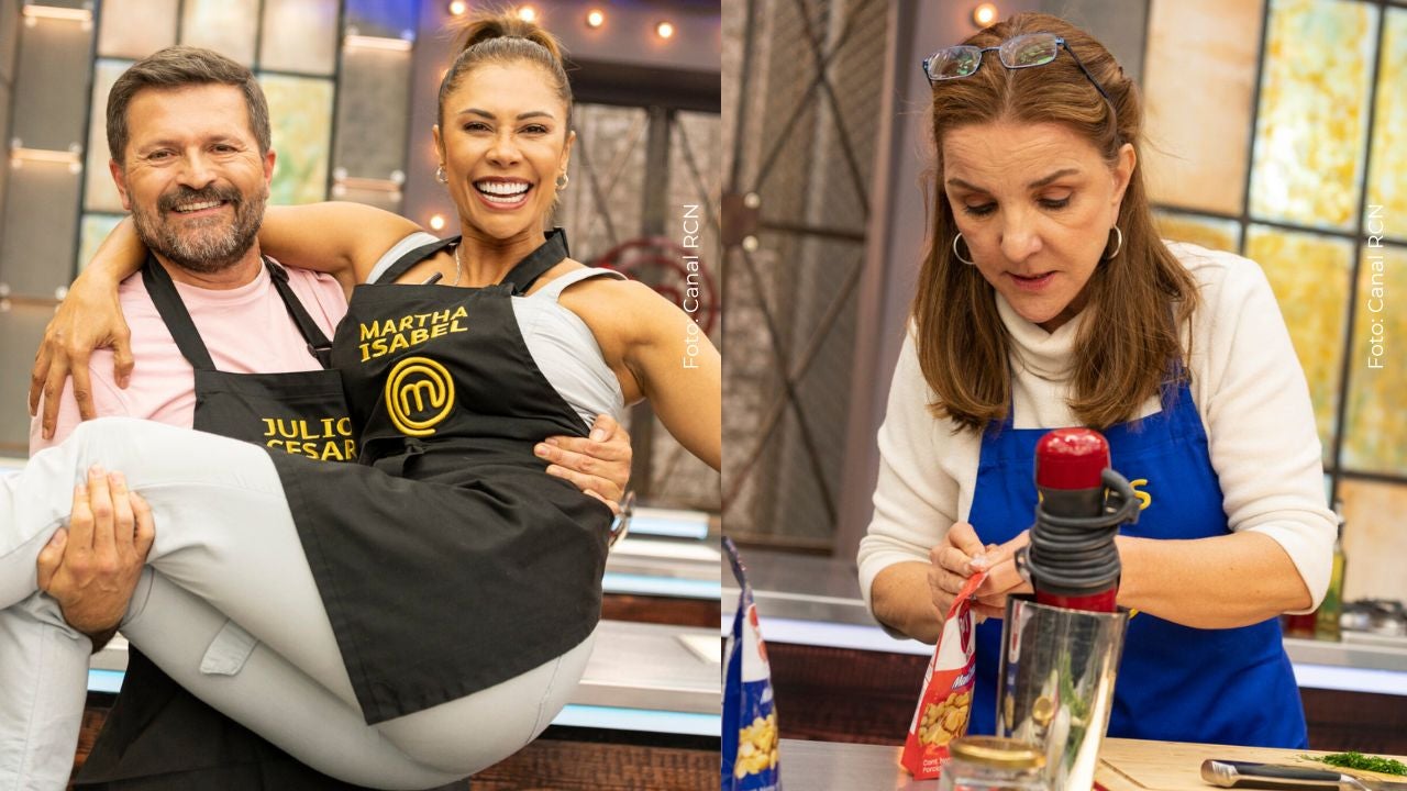 Los actores Julio César Herrera, Martha Isabel Bolaños y Luces Velásquez en MasterChef Celebrity Colombia
