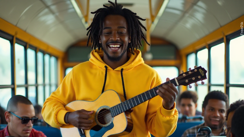 Joven cantando en bus