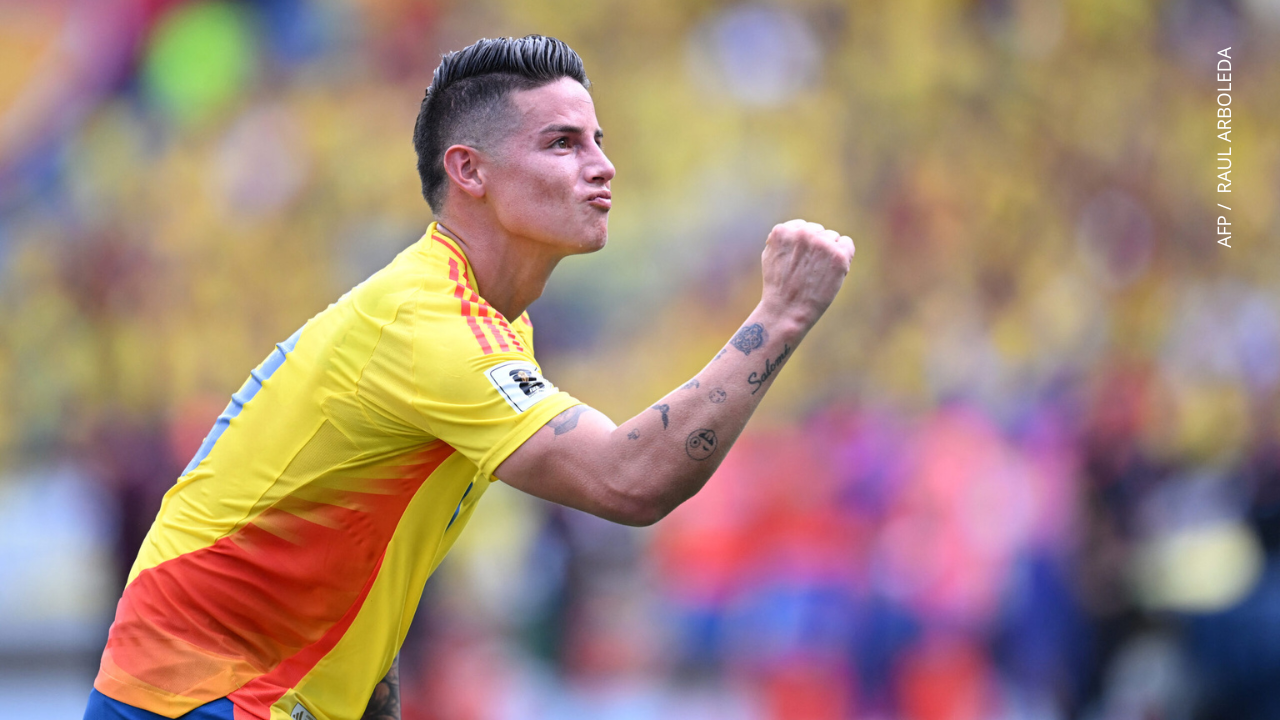 James Rodríguez celebra el primer gol de su equipo durante la Copa Sudamericana de la Copa Mundial de la FIFA 2026.