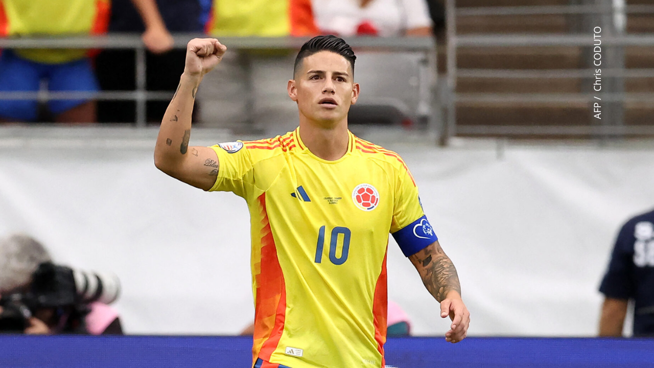 James Rodríguez celebra el segundo gol de su equipo durante los cuartos de final de la Copa América Conmebol 2024.