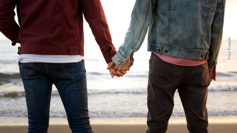 Pareja de hombres tomados de la mano