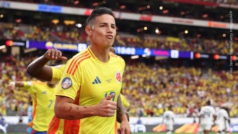 James Rodríguez celebra su segundo gol durante el partido de cuartos de final de la CONMEBOL Copa América 2024