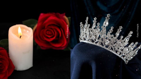 Una vela con rosas y una corona de belleza
