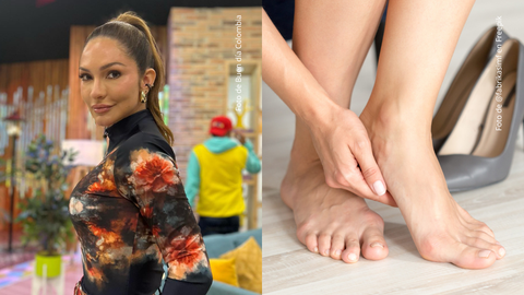 Kimberly Reyes en Buen día Colombia - Persona tocando sus pies.