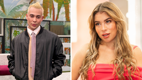 Javier Gómez como aspirante de La casa de los famosos Colombia - Ornella Sierra como host de La casa de los famosos Colombia 2025.