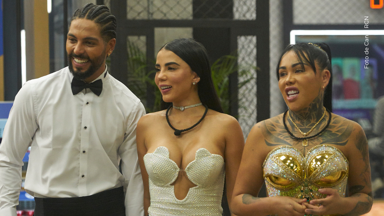 Yina Calderón, Karina García y Marlon Solórzano en La casa de los famosos Colombia 2025.