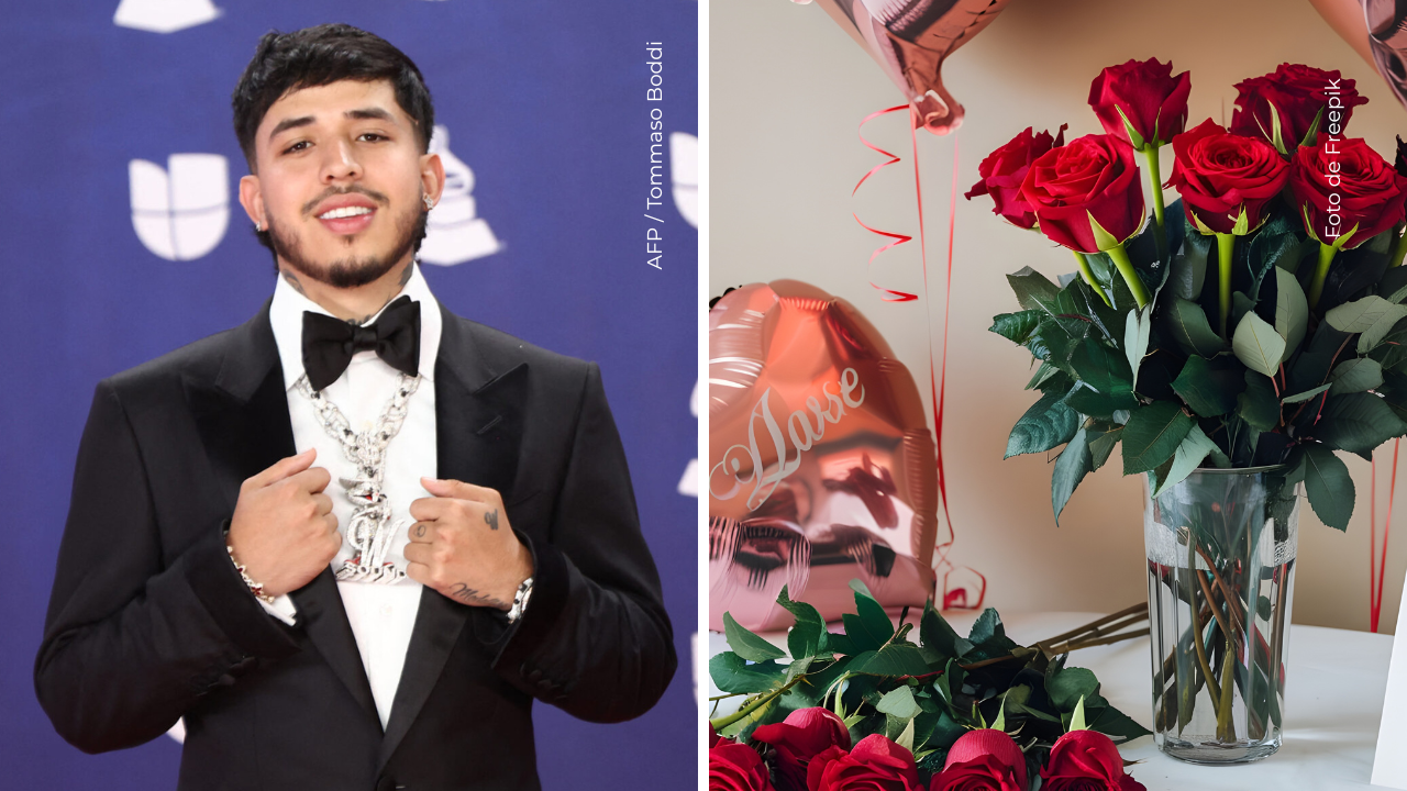 WestCol en la alfombra de los Latin Grammy 2025 - rosas rojas y globos.