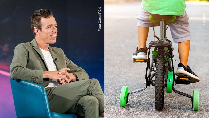 Rigoberto Urán enseñándole a su hijo a montar bicicleta