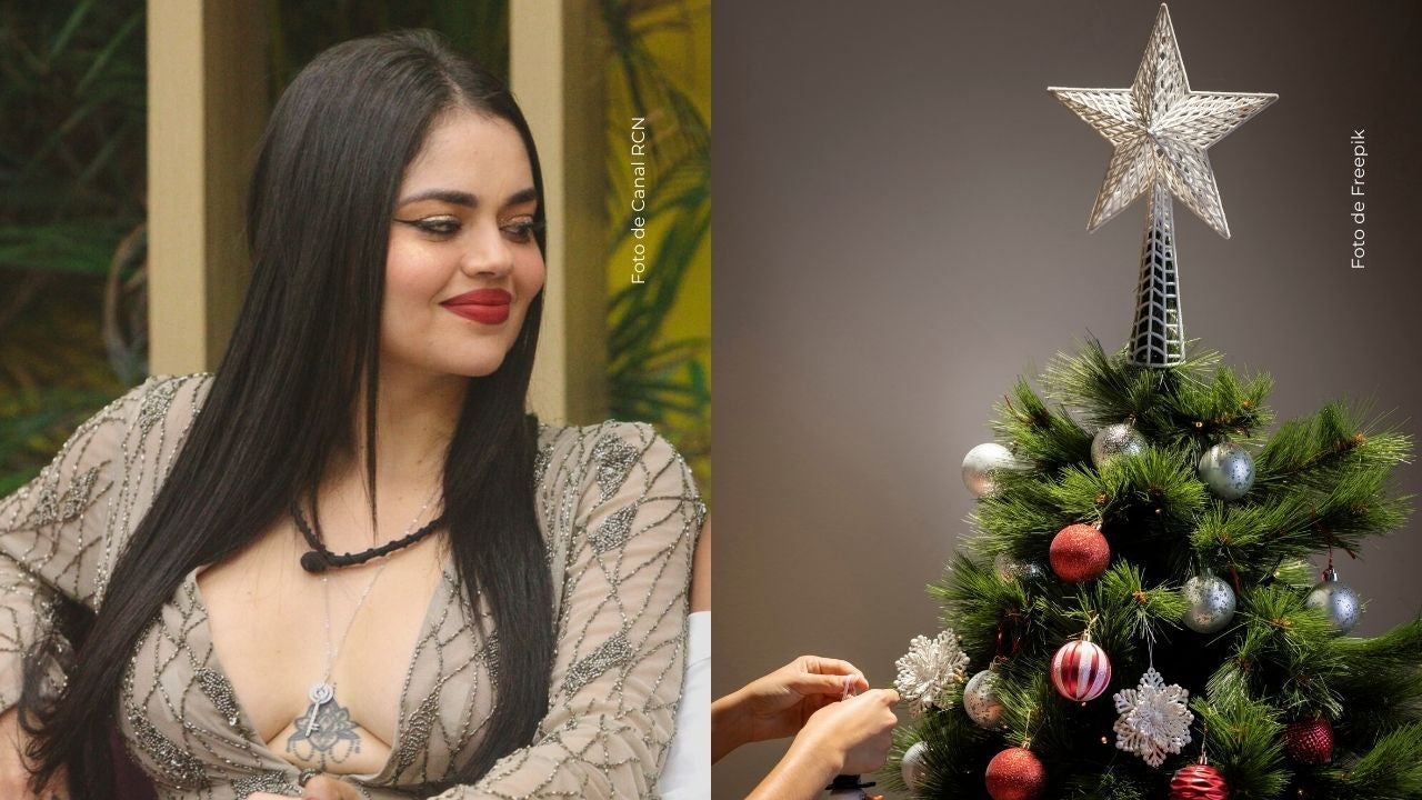 La Segura arma el arbolito en compañía de su hijo.