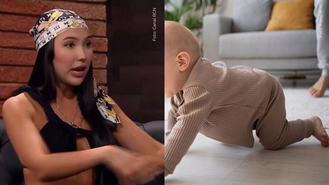 Aida Victoria Merlano enseñándole a gatear a Emiliano