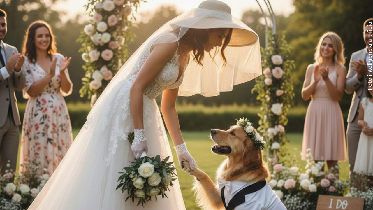 Reconocida cantante sorprendió al dar el sí con su perro.