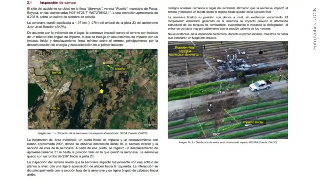 Reporte preliminar del accidente de Yeison Jiménez.