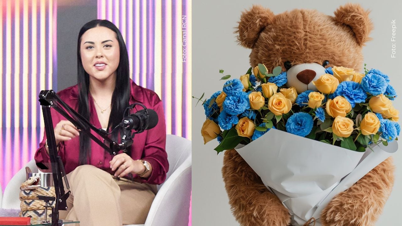 Juliana Calderón recibió flores y un oso de peluche en pleno directo