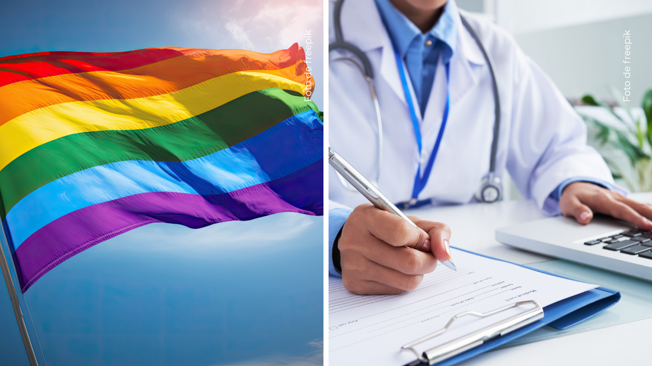 Bandera del orgullo gay - Médico en un consultorio.