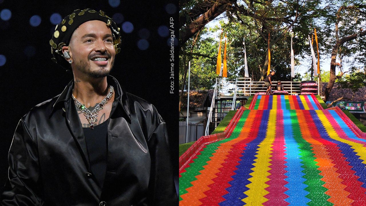 J Balvin causó preocupación en redes al lanzarse de un tobogán de colores