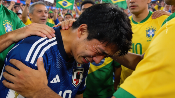 Video viral del hincha japonés que no soportó la eliminación y rompió en llanto entre brasileños