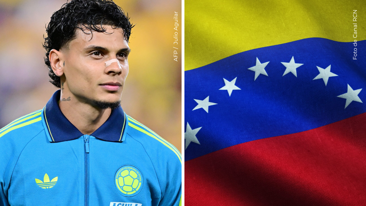 Richard Ríos en el terreno de juego - Bandera de Venezuela.