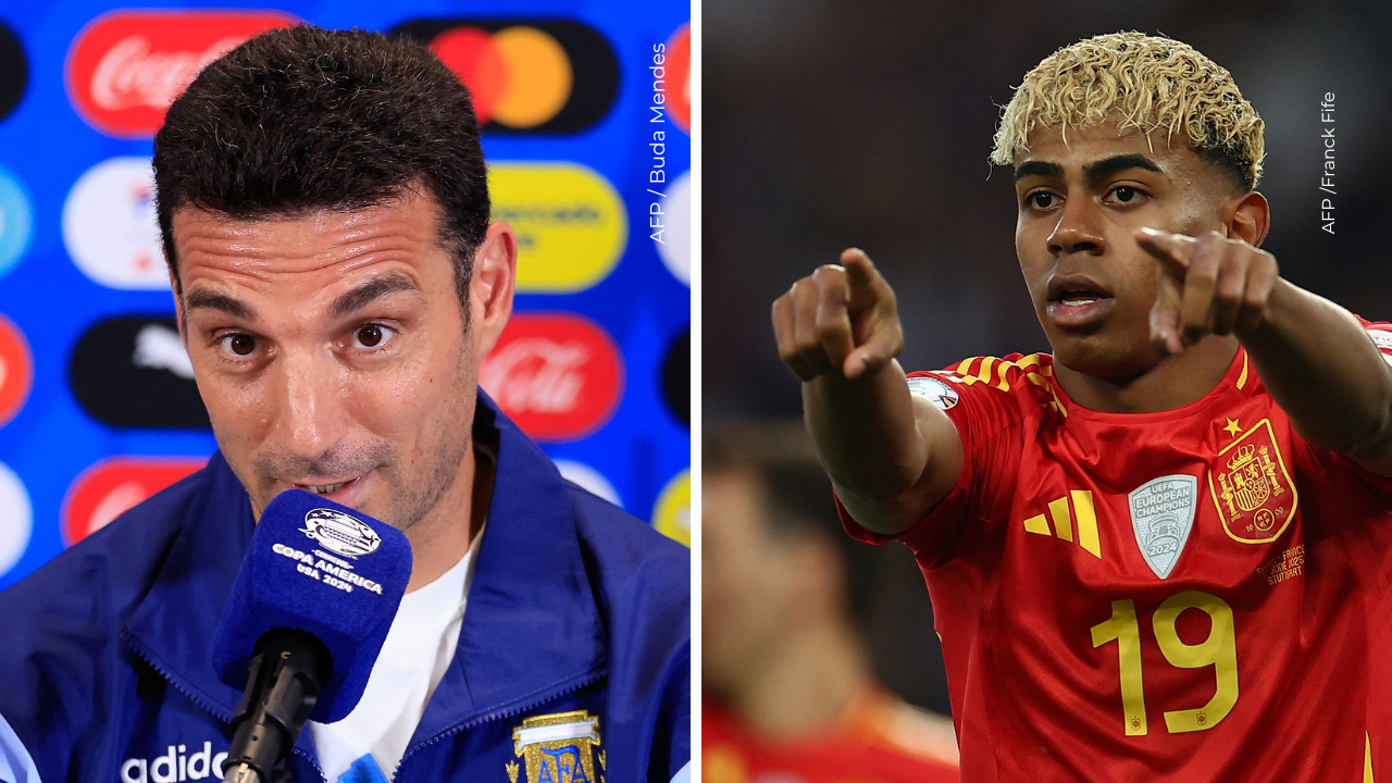 Lionel Scaloni durante una rueda de prensa Lamine Yamal en el terreno de juego.