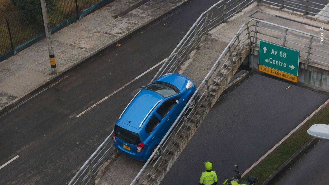 Persona intentó subir su carro por puente peatonal