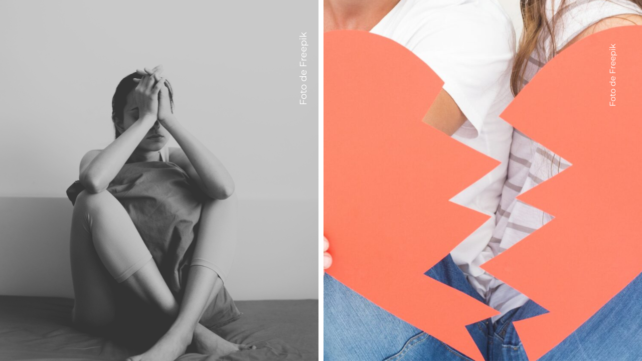 Mujer triste - Corazón de papel roto en dos partes.
