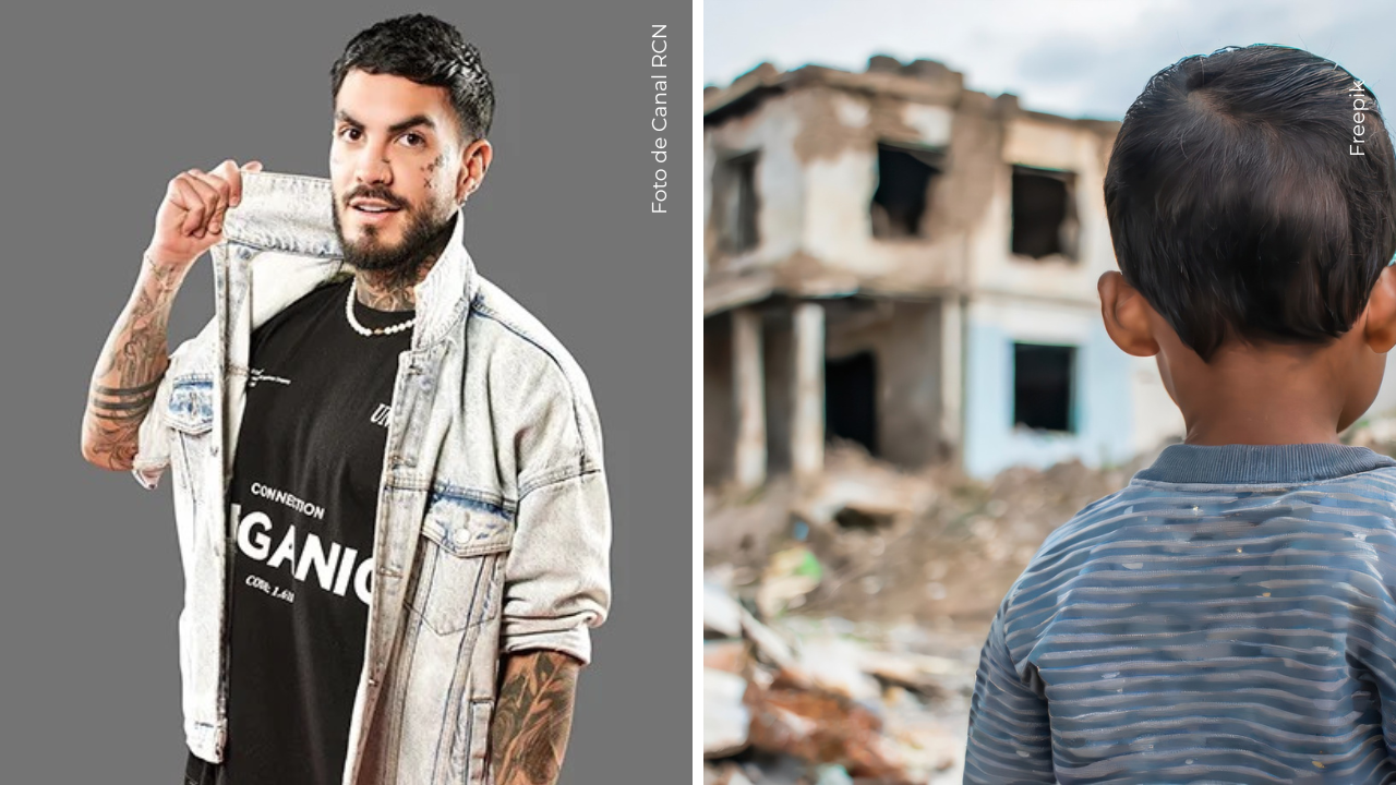 Mateo Carvajal posando a la cámara - Vivienda destruida.
