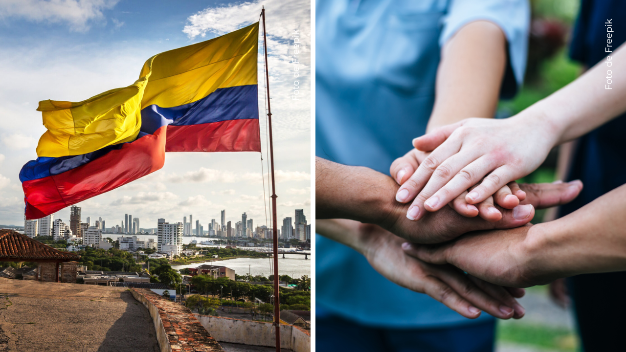 Bandera de Colombia - Manos de personas unidas.