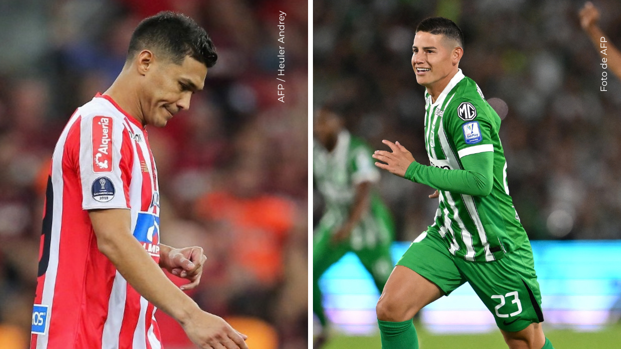 Teófilo Gutiérrez y James Rodríguez en el terreno de juego.