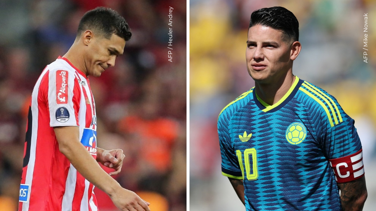 Teófilo Gutiérrez y James Rodríguez en el terreno de juego.
