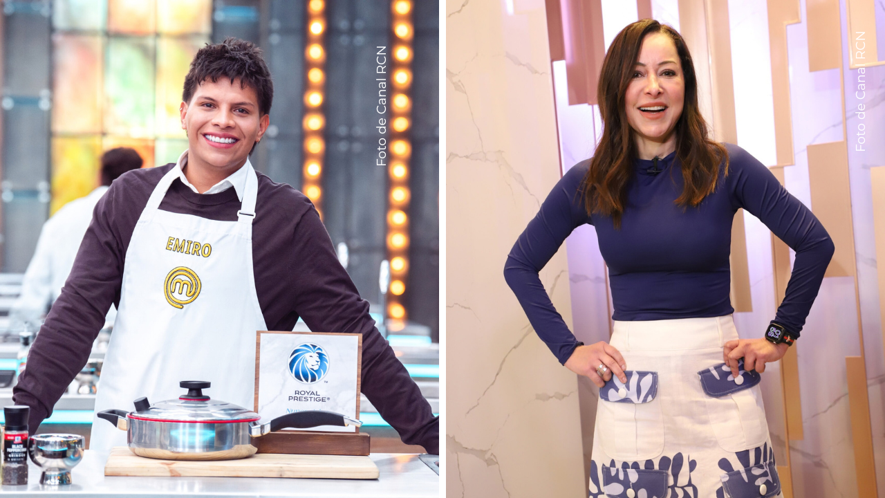 Emiro Navarro en MasterChef Celebrity - Flavia Dos Santos posando a la cámara.