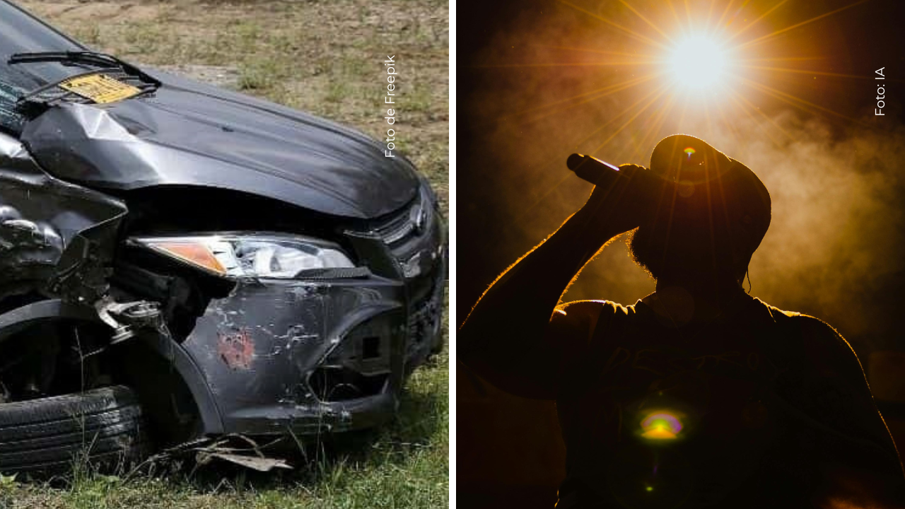 Imagen carro accidente - Silueta de cantante.